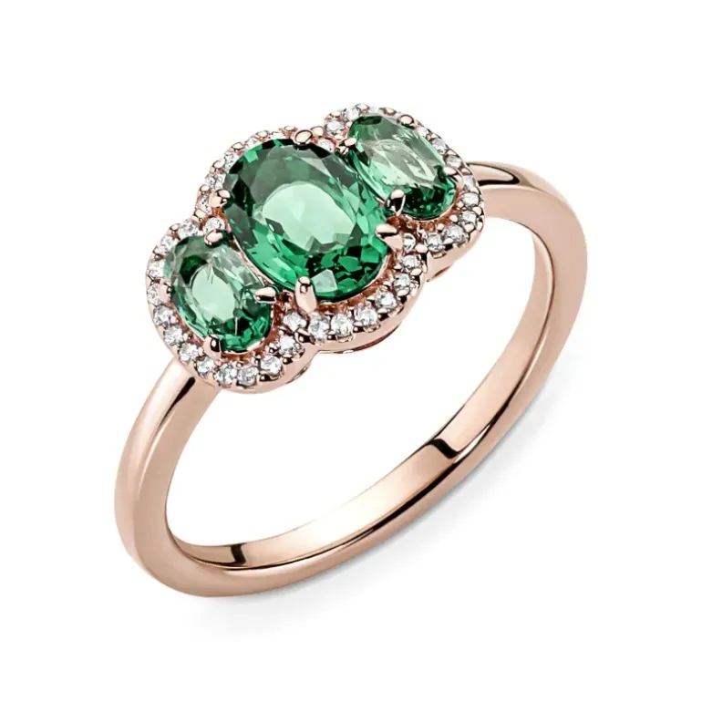 PANDORA - Anello vintage con tre pietre rosé gold and green