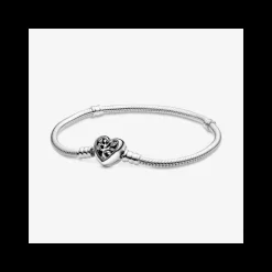 Pandora Bracciale con maglia snake, chiusura a cuore e albero della vita