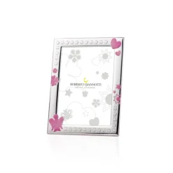 ROBERTO GIANNOTTI - CORNICE IN ARGENTO CON ANGELO, QUADRIFOGLIO, CUORE, STELLA E SOLE IN ROSA