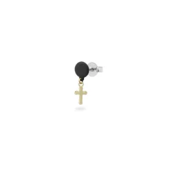 RUE DES MILLE - MONO-ORECCHINO CROCE BOTTONE VERNICE - ORO18KT