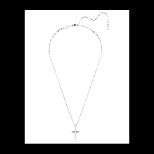 Swarovski - Collana con Pendente Insigne Pavé, Croce, Bianco, Placcato rodio