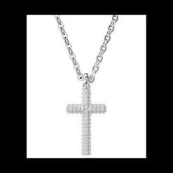 Swarovski - Collana con Pendente Insigne Pavé, Croce, Bianco, Placcato rodio