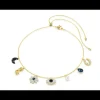 SWAROVSKI - Collana Girocollo Symbolica Luna, infinito, quadrifoglio, evil eye e ferro di cavallo, Blu, Placcato color oro