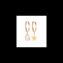 VERSARI - Orecchino con ciondolo iniziale F pavé e orecchino con stellina galvanica oro giallo