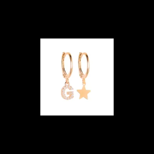 VERSARI - Orecchino con ciondolo iniziale F pavé e orecchino con stellina galvanica oro giallo