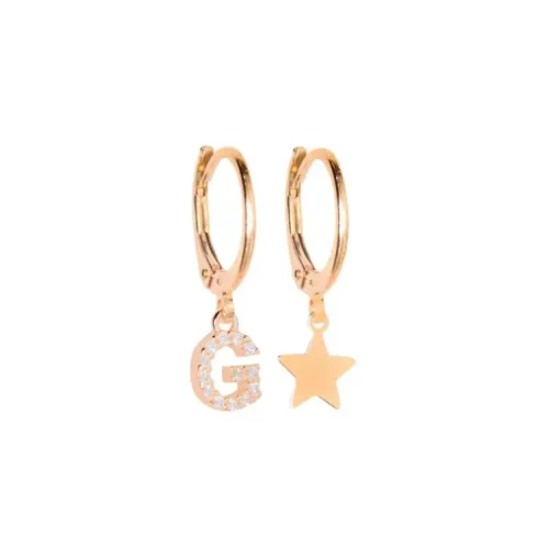 VERSARI - Orecchino con ciondolo iniziale R pavé e orecchino con stellina galvanica oro rosa