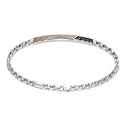 Zancan - Bracciale a grumetta in argento con targa ed inserti in oro rosa e pietre nere.