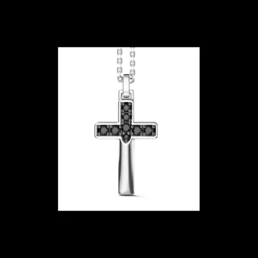 Zancan Collana in argento con pendente a croce e pietre nere.